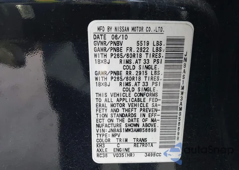 2010 Infiniti Fx35 from USA, damaged, VIN JN8AS1MW3AM856698